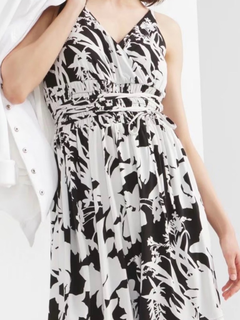 White House Black Market Printed Tie-Waist Mini Dress-Sz L R3